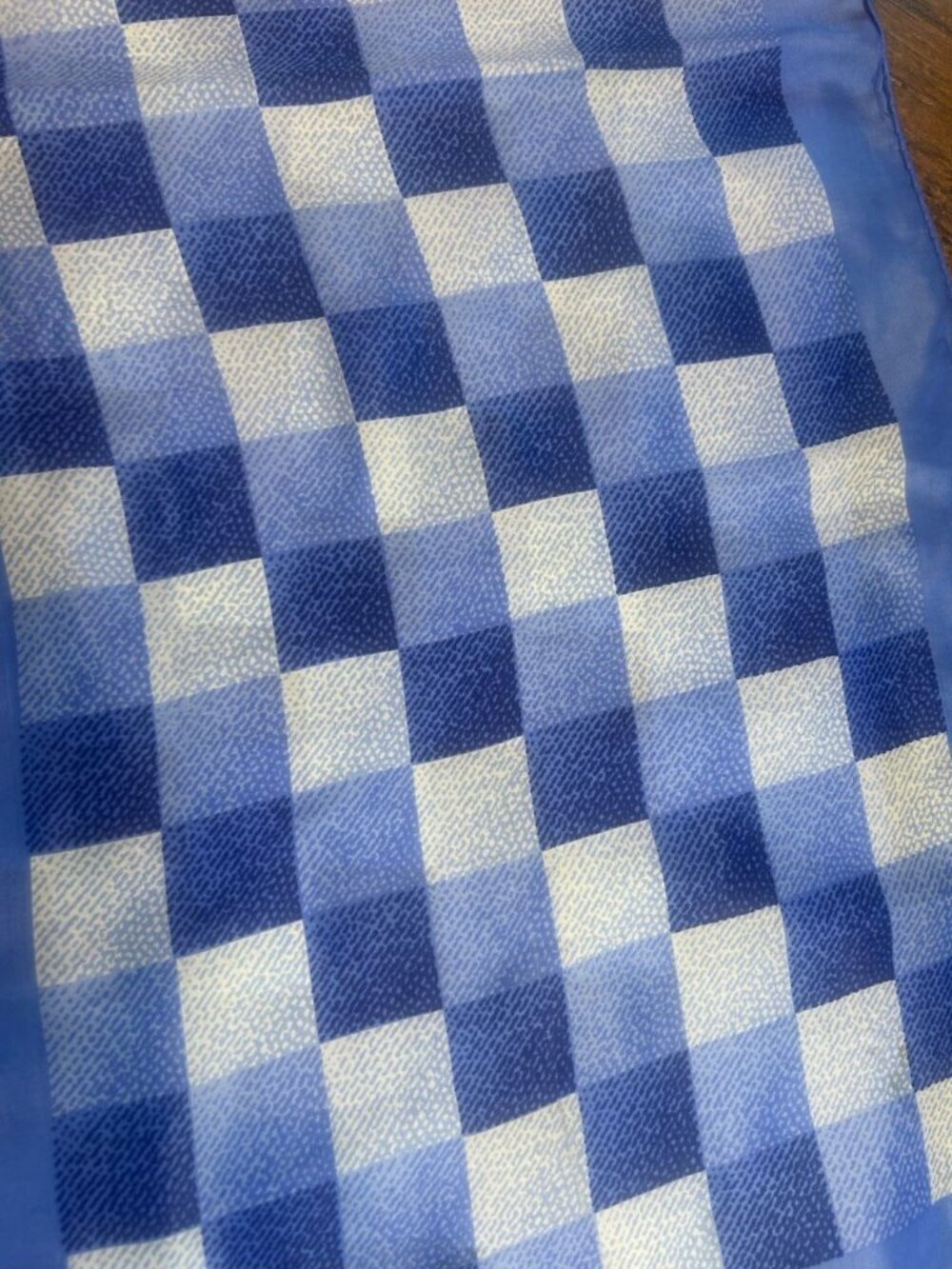 Vintage Varied Microdot Blue Checked Rectangular Scarf - Picture 5 of 6